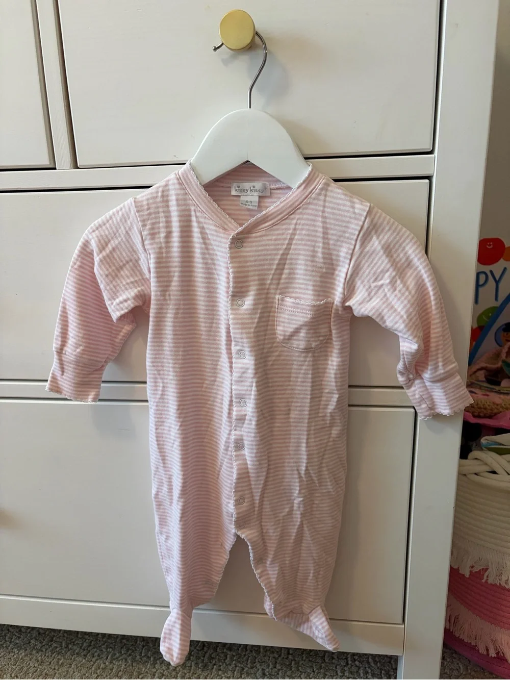 Kissy Kissy Baby 6-9 Months Pink White Stripe Pima Cotton Footie